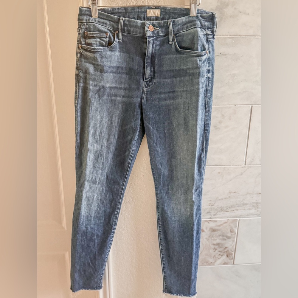 MOTHER Women's Skinny Jeans Frayed Blue Wash 29